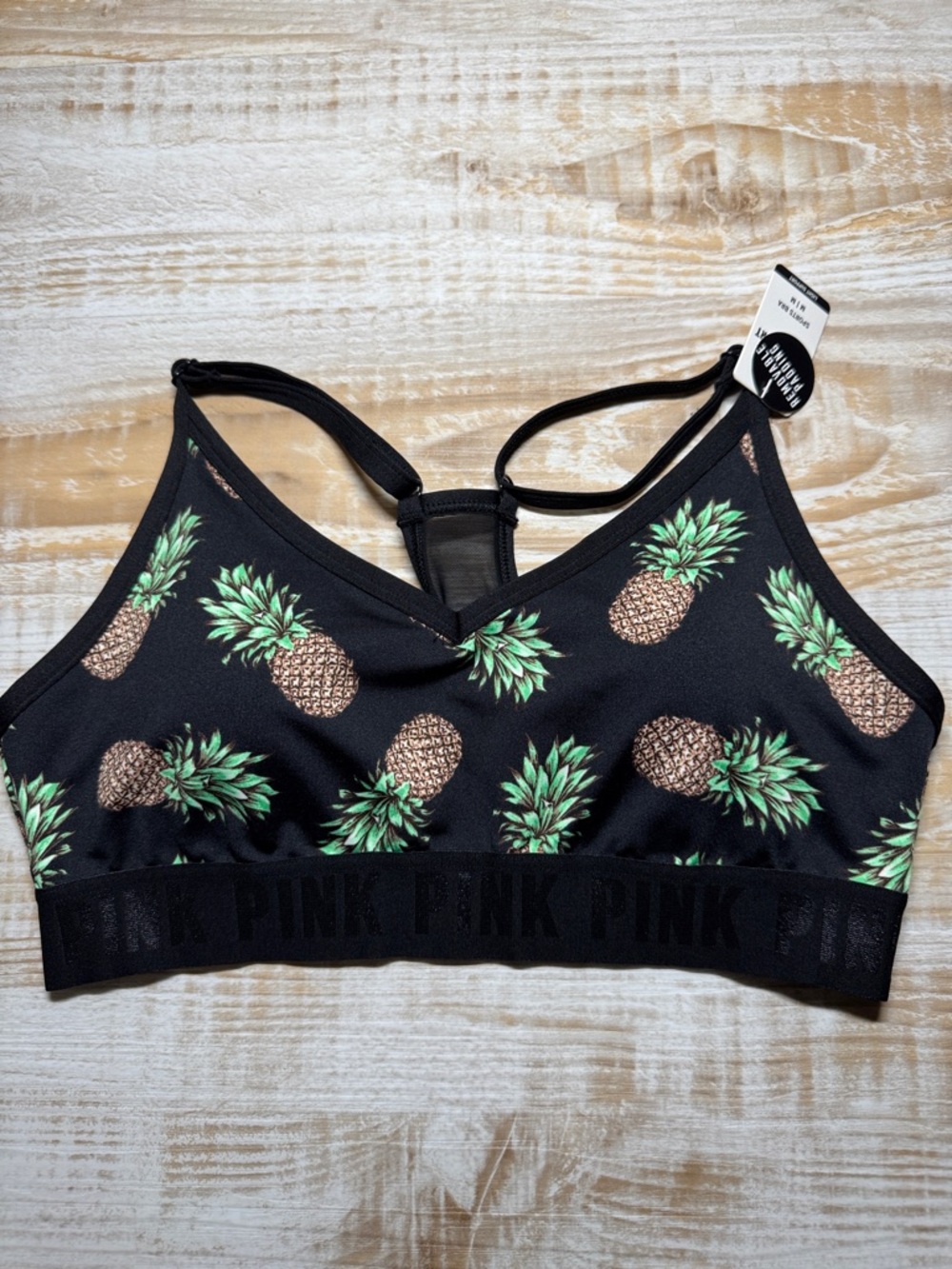 PINK Victoria's Secret Black Pineapple-Print Sports Bra in Women’s Size Medium